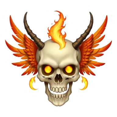 Skeletal skull-faced feathery fiery winged horned creature  sticker