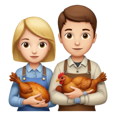 Boy and girl carrying a chicken meat sticker