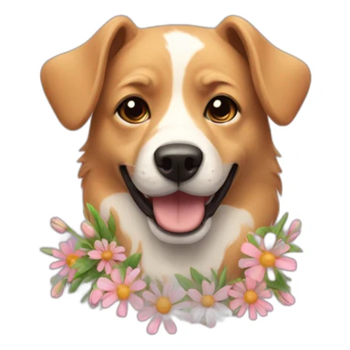 Dog with flowers  sticker