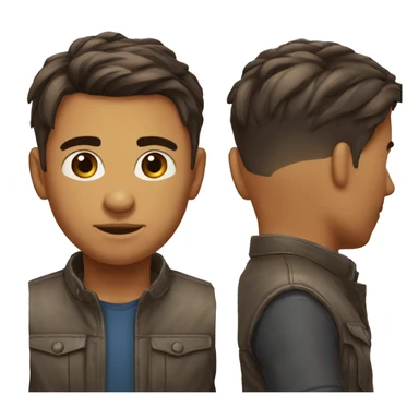 tete ronde, homme, cheveux et yeux maron, cheveux lisse court avec un degrader sticker