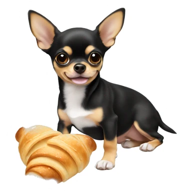 black and tan chihuahua puppy eating a croissant  sticker