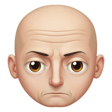 Steven Miller, bald, intense scowl, very narrow rectangular head, bottom lip sticking out, eyelids nearly shut and drooping on the outer sides sticker