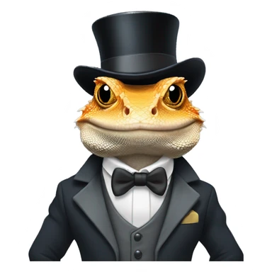Bearded dragon Lizerd wearing a suit with a top hat sticker