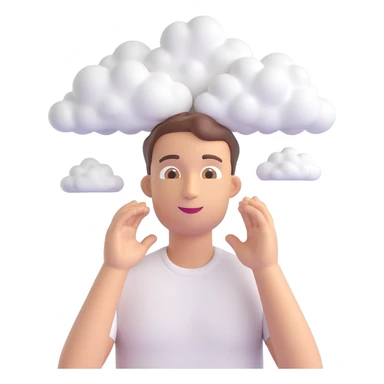 person with upper body up to shoulders entirely made of 3d emoji clouds, clouds form the shape of a person, cartoon illustration sticker