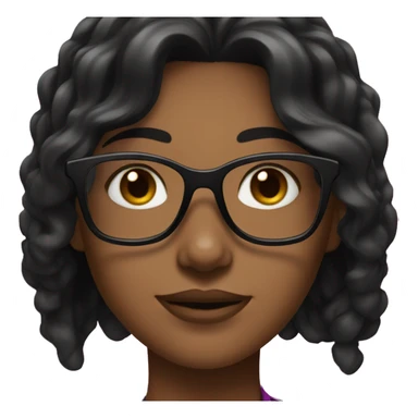 Girl with long wavey black hair and brown skin and brown eyes with black glasses trimmed in fuschia sticker