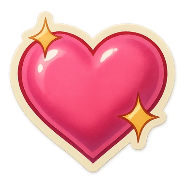 pink heart with sparkles, retro sticker style sticker