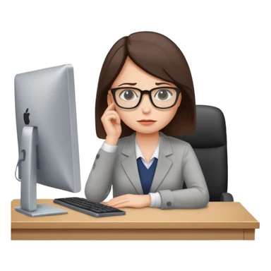 female office worker sad face on computer sticker