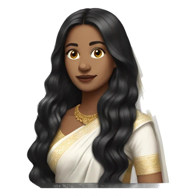 Light skin ;Black long hair wearing white saree sticker