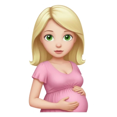 blond pregnant woman in pink pale dress with green eyes sticker