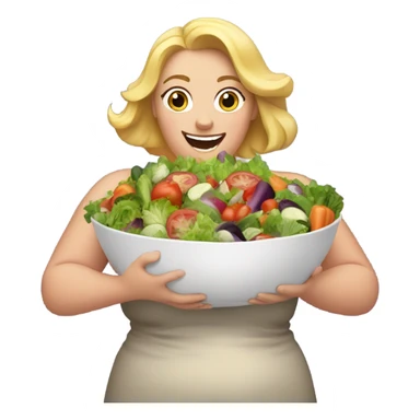 overweight blondie woman exciting with a salad sticker