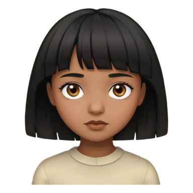 Girl that has a short black hime cut with curtain bangs, then dark brown eyes, and has a bit brown skin sticker