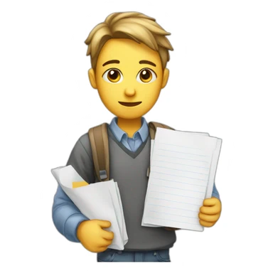 student carrying exam sheets looking sorry sticker