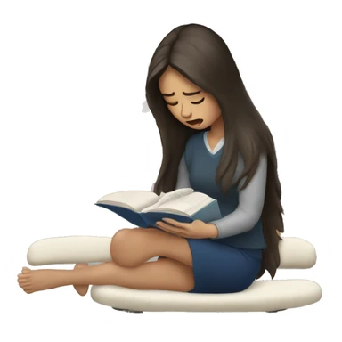 brunette long hair woman crying while holding and reading book sticker