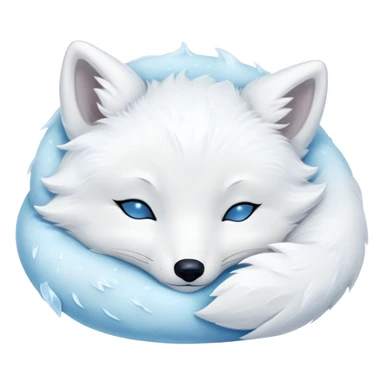 Meme-Worthy Cute Sleeping Arctic Fox Portrait Emoji, Head resting peacefully with a contented smile, showcasing a compact, agile build and a luxuriously soft white Fur with delicate icy blue accents, eyes shut in a serene, restful nap, Simplified yet hilariously adorable features, highly detailed, glowing with a soft, drowsy light, high shine, relaxed and utterly lovable, stylized with an air of playful laziness, bright and heartwarming, soft glowing outline, capturing the essence of a comically sleepy arctic fox, so meme-worthy it feels like it could instantly become the next viral sensation of adorable slumber! sticker