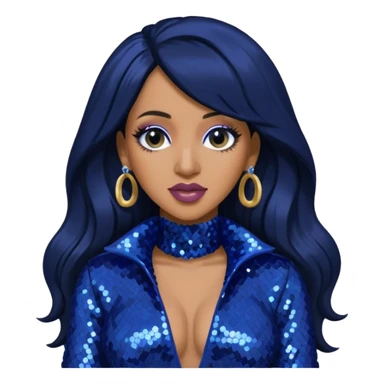 Cardi B with long jet black hair, indigo sequin outfit sticker