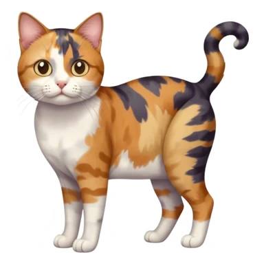 full body anxious looking colourful patchy calico tabby cat with tiny head to large body with fully white front legs sticker