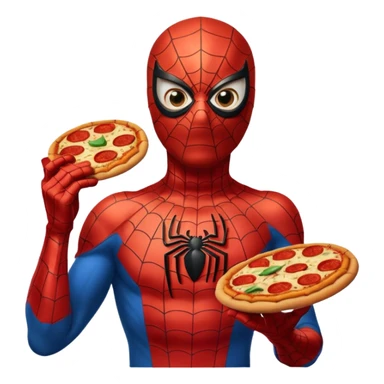 spiderman, wearing ancient custome, with pizza sticker