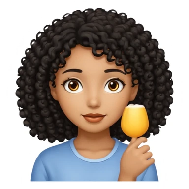 Uma menina de cabelo cacheados preto morena com os olhos puxados olhos castanhos dando bom dia sticker