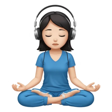 An East Asian woman is sitting cross-legged in a meditation pose, wearing Apple headphones and listening to music. The song is so beautiful that she has her eyes closed and tears streaming down her face. sticker