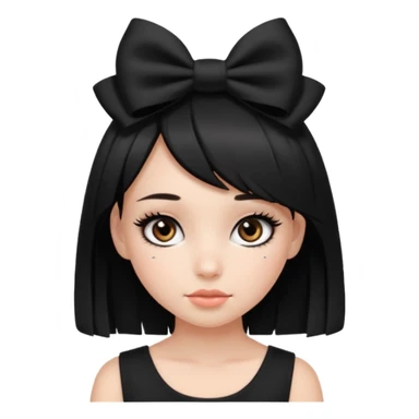 Girl with black cute  cut with a black top and a bow on her head with long lashes sticker