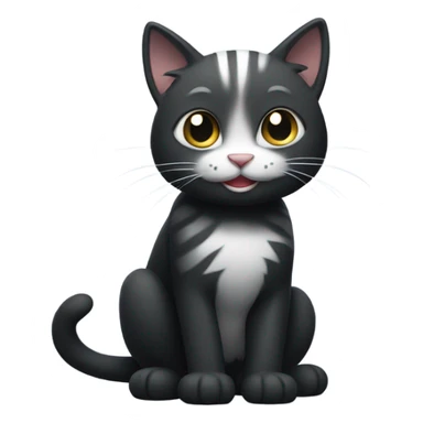 Black Cat with white paws and grey stripes that is smiling sticker