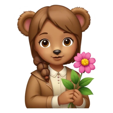 Bear girl gives flower sticker