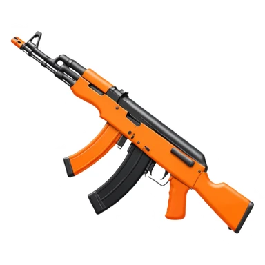black AK-47 decorated with bright orange bows, emoji art style sticker