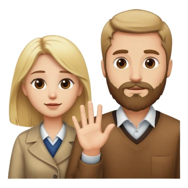 Blonde haired man with a beard, brown hair woman saying goodbye  sticker