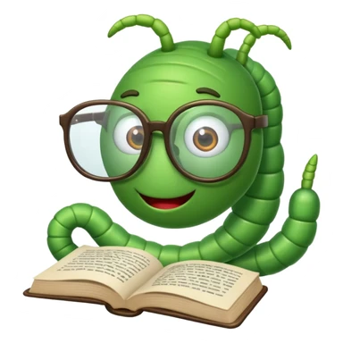 green Worm with glasses reading book sticker