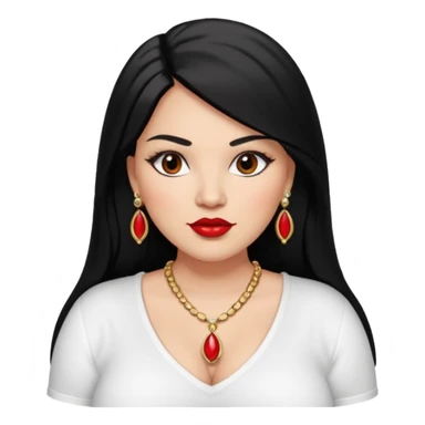 Mexican Light skin big brown eyes glamorous full figured women black medium straight hair red lips necklace and earrings long lashes white shirt  sticker