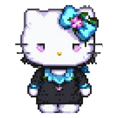 Hello Kitty character, simple and cute pixel art sticker