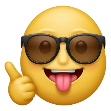 Fassa um emoji simples aquele da carinha amarelo de óculos escuro dando uma língua bem ofensiva e mostrando o dedo do meio da mesma forma. Tá mais ou menos do jeito que eu quero óculos preto totalmente e um dedo do meio com a mão ao contrario  sticker