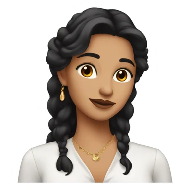 girl with long and dark hair, brown eyes in classic black clothes with earrings - mirrors of Venus sticker