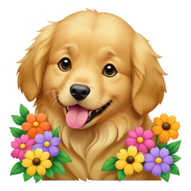 A dog biting a lot of flowers sticker