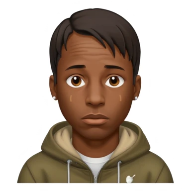 Create an iOS-style emoji of travis scott. Neutral facial expression, no emotion. Front-facing head only, clean Apple emoji aesthetic, smooth shading, simple shapes, no text, no accessories, plain background. sticker