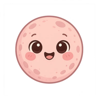 a cute pink moon, original design, big eyes, blushing cheeks, joyful sticker