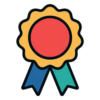 vector icon of a gold guarantee seal badge with colorful elements, elegant and minimalist flat design, isolated on white background, award badge style, 2D flat vector, trending icon look, soft shadows, no text, perfect for commercial use sticker