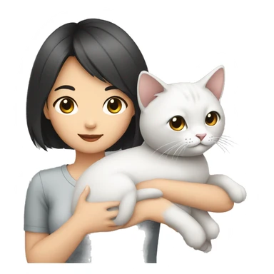 asian with Short black hair girl holding cat grey color sticker