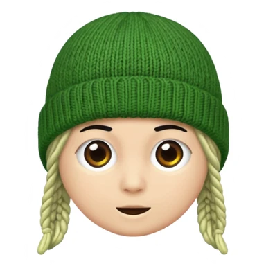 a green beanie with no person sticker
