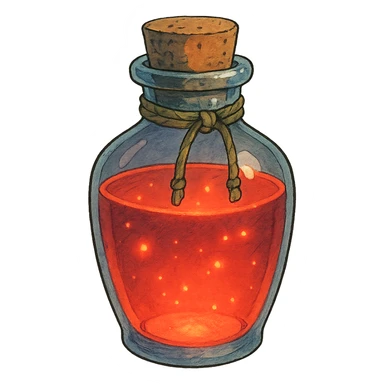 ghibli style whimsical health potion bottle with glowing red liquid sticker