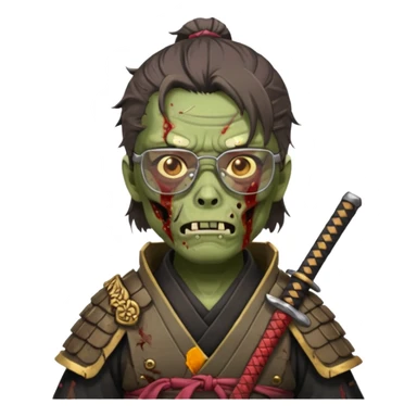 zombie samurai with glasses, highlight the glasses, more visible sticker