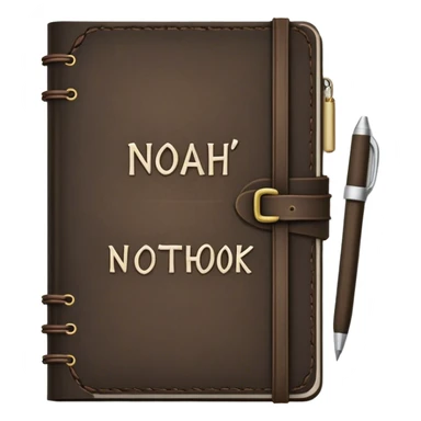 A dark notebook with the text "Noah's Notebook" sticker
