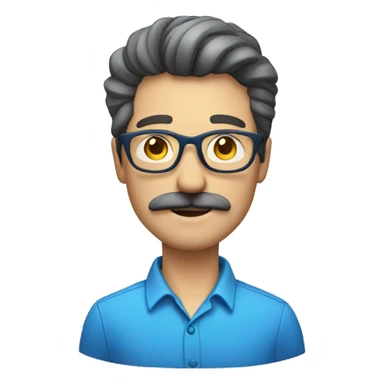 Nice white man in blue shirt with mustache and glasses sticker