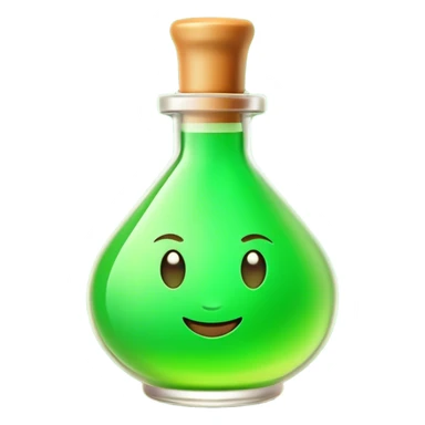 Clash of Clans aesthetic: Cinematic Playful Pixel 3D green health Potion Emoji, rendered in a 3D vector-style similar to standard emojis with minimal shading and bold, simplified shapes. A compact, distinct form with signature details, softly glowing with a pixelated adventure charm. Simplified yet unmistakably iconic, highly detailed and consistent, glowing with a soft radiance and high shine. Stylized with a touch of classic pixel-art charm and a soft glowing outline, capturing the essence of a beloved gaming relic with a friendly, playful manner! sticker
