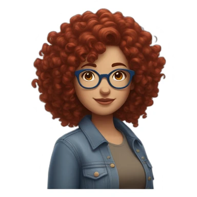 A curvy girl with dark red curly hair and blue glasses in full body in Pixar style sticker