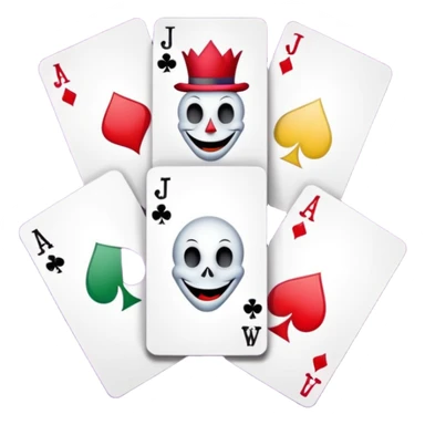 bunch of 3 poker cards, with crazy colorful human jolly jokers inside, inversed face, cuphead style sticker