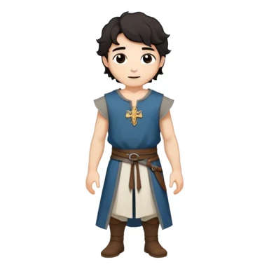medieval summer outfit worn by a DnD themed fantasy male character. thin, sleeveless cotton tunic with a deep neckline and reinforced stitching around the shoulders. clothes only above the waist. The clothes full waist. The character's haven't arms. character is white-skinned, black hair, brown eyes, short wavy hair. sticker