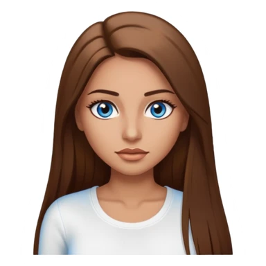 make a woman emoji with pin straight long brown hair and blue eyes with longeyelashes wearing a white top latina baddie sticker