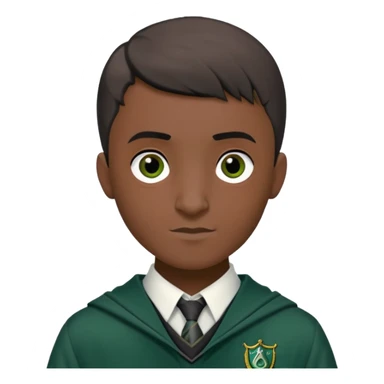 louis cordice is Blaise Zabini in harry potter, wear hogwarts slytherin uniform, Classic Buzz Cut hair, black skin, long thin face sticker