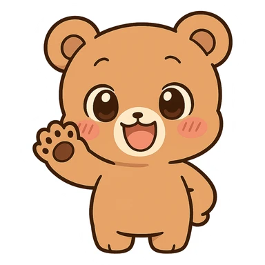 Transform the anime style bear waving bye into chibi style with exaggeratedly cute proportions, keeping no background. Maintain the anime aesthetic while emphasizing cuteness and chibi proportions. sticker